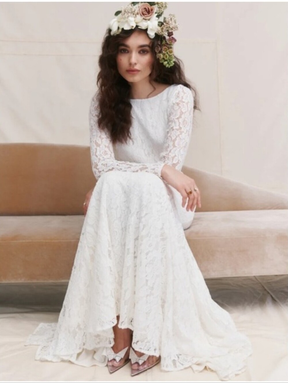 Reformation Hestia Elegant White Lace Long-Sleeve Maxi Dress